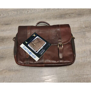 Samsonite Colonial Leather Classic Flap Over Brief Bag W/Brass Accessories